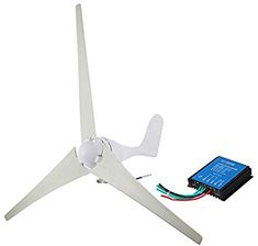 a white wind turbine sitting on top of a table next to a small battery pack