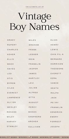 the vintage boy names are shown in black and white