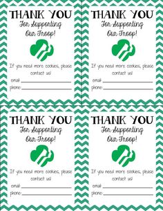 four thank cards with green chevrons on them