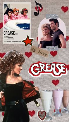 a collage of photos with the words grease on it