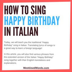 a poster with the words how to sing happy birthday in italian