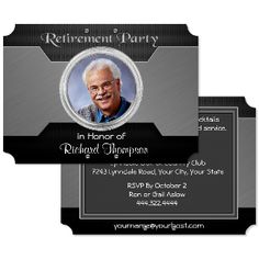 two black and white business cards for retirement party