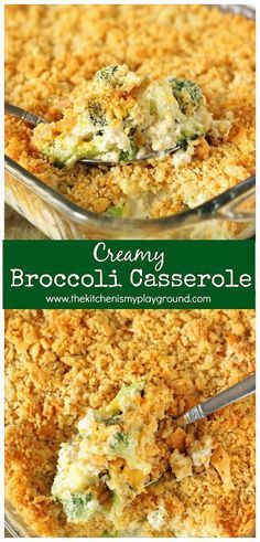 creamy broccoli casserole in a glass dish