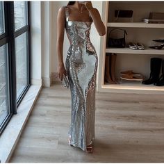 Product information: Color: silver, white, red Size: S,M,L Style type: private clothing socialite Popular elements: Sequins Style: Sling style Fabric name: Polyester Skirt Category: Dress Style: sexy style Packing list: DRESS*1 Product Image: Gaun Fashion, 파티 드레스, Sequin Maxi Dress, Maxi Robes, Sling Dress, Halter Mini Dress, Botswana, Barbados, Estonia