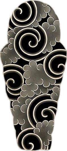 an abstract metal object with black and white swirls on it's sides, against a white background