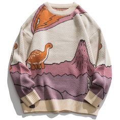 A comfy and stylish sweater you don’t have to think twice about. our knit sweater with cartoon dinosaur and volcanoes, which is cute and cool, and bring lazy and casual sense, definitely on trendy. Material: 100% cotton sweater, soft and comfortable, silky sheen, and exceptional color retention. Machine wash, dry flat. Features: Crew neck lazy sweater with elastic cuff and hem to lock temperature to keep warm in cold fall and winter, cartoon dinosaur and volcanoes patterned sweater best for outf Cheap Streetwear Sweater With Text Print, Cheap Green Hoodie For Streetwear, Cheap Oversized Sweater, Athetic Sweaters, Trendy Sweaters Knit, Vute Sweaters, Dinosaur Sweater Women, Dinosaur Sweater Vest, Dsmp Sweaters