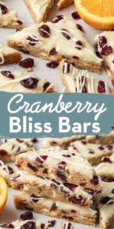 cranberry bliss bars with orange slices on top