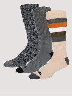 Discover the great outdoors with Wrangler's Extended Crew men's socks, available in a dynamic range of colors and stripes designed for adventure. Keep your feet dry and comfortable no matter the weather with our moisture-wicking technology. Perfect for work, hiking, camping, or casual wear. Wrangler Accessories, Men's Socks, Charcoal Black, Great Outdoors, Men's Accessories, Black Charcoal, Mens Socks, Stripes Design, Crew Socks