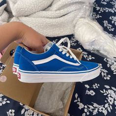 Women Size 6.5 Men Size 5. Beautiful Blue Color. Never Worn Blue Vans Sneakers For Spring, Blue Vans Sneakers For Sports, Casual Blue Vans Canvas Shoes, Blue Vans Skate Shoes For Sports, Sporty Blue Vans Skate Shoes, Tie Dye Vans, Suede Vans, Blue Synthetic Vans Sneakers, Old Skool Platform