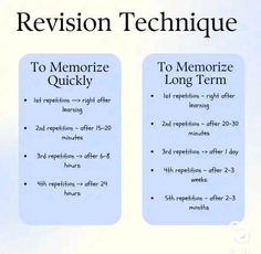 two signs with the words revision technique and to memoize quickly