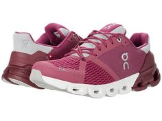 On Cloudflyer - Women's Shoes : Magenta/Mulberry : Soar alongside the birds in the light and stable On Cloudflyer running shoe. The new generation of the Cloudflyer running shoes deliver upgraded features designed for ultimate comfort and support. Best for : Intervals, tempo runs, recovery runs, short runs to marathons, heavier runners, runners that prefer a wider fit. Surface : Road. Cushioning : Soft. Stability : Stable; designed for mild-moderate overpronation. Heel/Toe Drop : 7mm. Ultralight Walking Everyday, Cushioned Running Shoes, On Running Shoes, Womens Running, Women's Running Shoes, Running Fashion, On Running, Heel Caps, Comfortable Heels