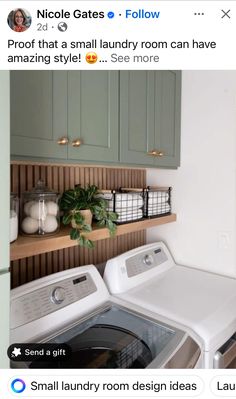 a washer and dryer in a small laundry room