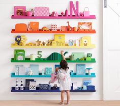 Modern Letters #pbkids Girls Playroom, Rainbow Room, Playroom Storage, Playroom Furniture, Kids Wall Decor, Toy Rooms, Big Girl Rooms, Playroom Decor, Kids Playroom