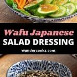 two pictures with different types of salads in them and the words wafu japanese salad dressing