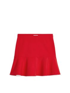 Fitted mini skirt. This is a flared style with elastics at inside waist and hidden zip closure at side. Fitted Mini Skirt, Flared Mini Skirt, Red A, Knitwear Tops, Sweatshirt Dress, Jacket Sale, Trouser Jeans, Blouse Dress, Dresses With Leggings