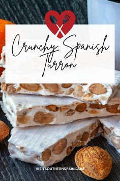 some food is stacked on top of each other with the words crunchy spanish flavor