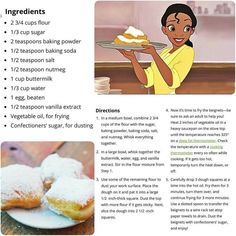 a recipe for making powdered sugar donuts in the disney princess and the frog