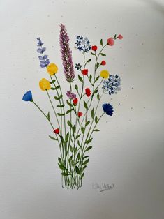 a watercolor painting of wildflowers on a white background