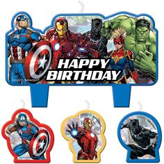 the avengers birthday candles are on display