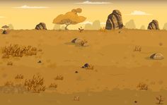 an animated desert scene with rocks and trees