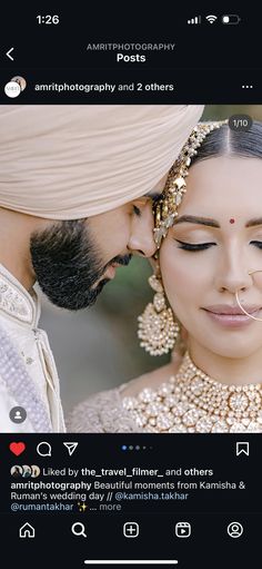 a man and woman kissing each other with their foreheads covered in pearls on the forehead