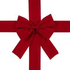 a red ribbon with a large bow on it's end is tied in the shape of a cross