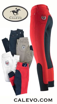 the horse riding pants are all different colors and sizes, including black, red, grey, white