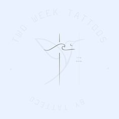 the two week tattoo logo is shown on a light blue background with an arrow in the center