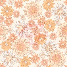 an orange and pink flower pattern on a white background