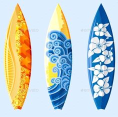 three surfboards with floral designs on them - decorative objects objects / objects clippings