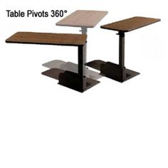 two tables with wooden tops and metal legs