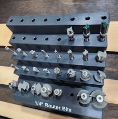 the router bits are lined up on top of each other in order to be used