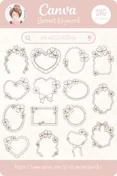 an image of a set of hand drawn frames with bows, hearts and flowers on them