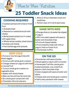 the 25 toddler snack ideas list is shown with instructions for how to make them