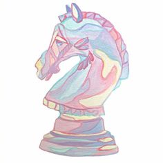 a drawing of a pink and blue horse head