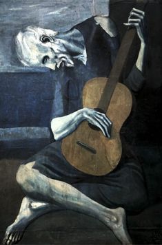 a painting of a man holding a guitar