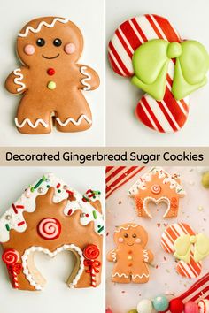 decorated gingerbread sugar cookies with candy canes and candies