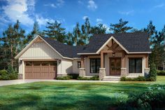 this is an artist's rendering of the front elevation of these craftsman - style home plans