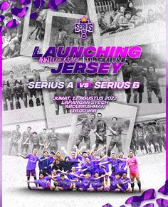 the poster for an event with purple and black pictures on it, including two women's soccer teams