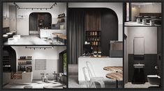 a collage of photos showing the inside of a kitchen