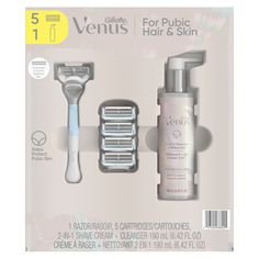 VENUS FIG REGIMEN PACK | Gillette Venus Intimate Shaving Set With Women's Razor, 5 Blade Refills, and 2-in-1 Cleanser, 12.28"L x 2.46"W x 10.29"H Skin Shaving, Gillette Venus, Shaving Beard, Mens Razors, Woman Shaving, Small Head, Shaving Set, Body Smells, Smooth Shave