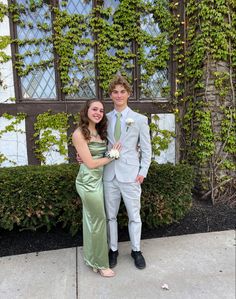 Prom Outfit Ideas For Couples, Sage Green Prom Outfits For Couples, Prom Date Outfits Matching, Matching Prom Dress And Suit, Matching Wedding Guest Outfits, Matching Suit And Dress Couple Prom, Sage Prom Couple, Matching Green Prom Outfits, Green Dress Prom Couple