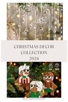 the christmas decor collection is shown in two different pictures, one with an owl and another with