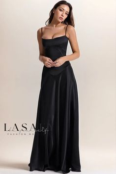 Lasaky - Square Neck Pintuck Trim Maxi Dress with Lace Up Back in Satin Prom Dress Inspo, Little Black Dresses, Winter Formal, Best Dresses, Satin Maxi, Gothic Dress, Satin Maxi Dress, Satin Slip, Floor Length Dresses