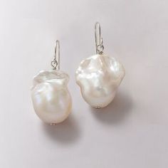 Ross-Simons - 12-13mm Cultured Baroque Pearl Drop Earrings in Sterling Silver. Sophisticated and substantial 12-13mm cultured freshwater baroque pearl earrings gleam and sway with such graceful, free-form drops! Hanging length is 1 1/4". Earwire, white pearl drop earrings. Pearl birthstones are the perfect gift for June birthdays. Pearl Earring Set, Cultured Pearl Bracelet, Pearl Birthstone, Blue Topaz Necklace, Baroque Pearl Earrings, Cultured Pearl Necklace, Sterling Silver Drop Earrings, Handcrafted Earrings, Earrings Sterling Silver