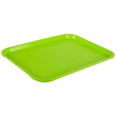 a bright green plastic tray on a white background