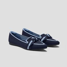 Pointed-Toe Bow Loafers (Michelle2.0), NAVY, EU40 | VIVAIA Shoes Wishlist, Bag Accessories Diy, Sustainable Shoes, Blue Clothes, Mules Sandals, Shoes Trends, Shoe Wishlist, Animal Bag, Shoes Boots Heels