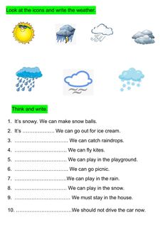 the weather worksheet is filled with words and pictures to help students learn how to read