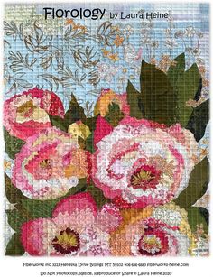 Florology Collage Pattern by Laura Heine. This beautiful peony flower quilt pattern includes complete step by step color instructions to make this collage. This can be bound or mounted on a 24x30 stretcher canvas. Laura Heine, Flower Quilt Patterns, Collage Pattern, Quilt Modernen, Flower Collage, Flower Quilt, Modern Quilt Patterns, Quilting For Beginners, Quilted Wall Hangings