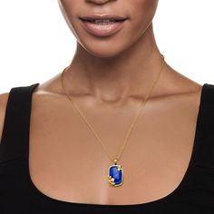 Ross-Simons - Lapis Floral Necklace in 18kt Yellow Gold Over Sterling. 18". Our dreamy necklace calls to mind the beauty of twilight. A 14x22mm rectangular cabochon of lapis shines within a floral frame of 18kt yellow gold over sterling silver. Suspends from a Singapore chain with 2" extender. Natural pyrite flecks will vary. Lobster clasp, lapis floral necklace. Dreamy Necklace, Floral Frame, Floral Necklace, Lobster Clasp, Singapore, Fine Jewelry, Yellow Gold, Sterling Silver, Chain